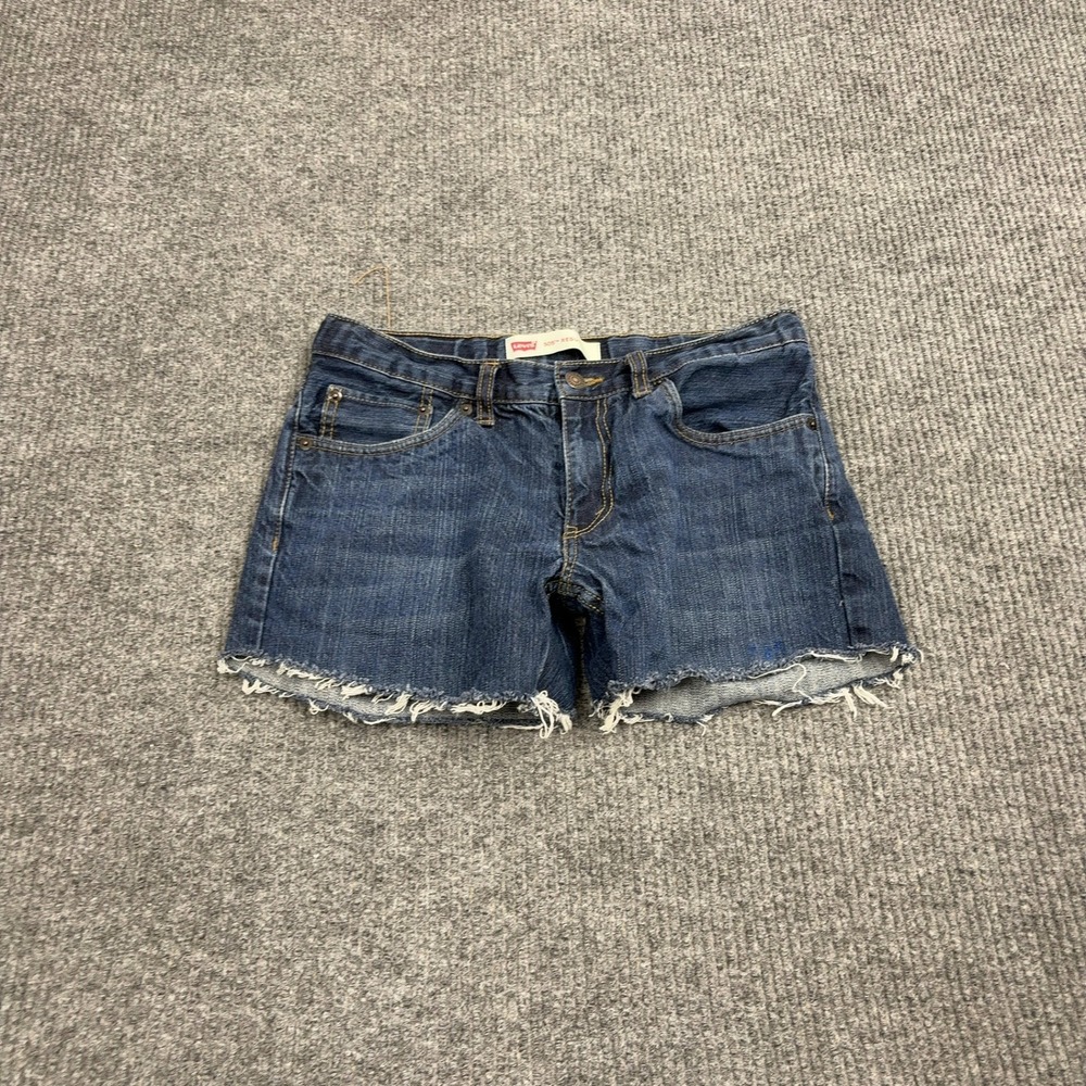 Levi's 505 Denim Shorts Boys 10 Husky Blue Cotton Cut Off Raw Hem Casual Jorts